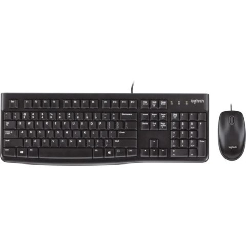 Logitech MK120, zestaw klawiatura z przewodową myszą optyczną, US, klasyczna, przewodowa (USB), czarna
