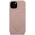 Guess GUHCP15SPCRTHCP iPhone 15 6.1" różowy/pink hardcase Croco Triangle Metal Logo