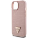 Guess GUHCP15SPCRTHCP iPhone 15 6.1" różowy/pink hardcase Croco Triangle Metal Logo