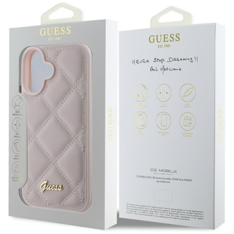 Guess GUHCP16SPSQSQSP iPhone 16 6.1" różówy/pink hardcase Quiled Metal Logo