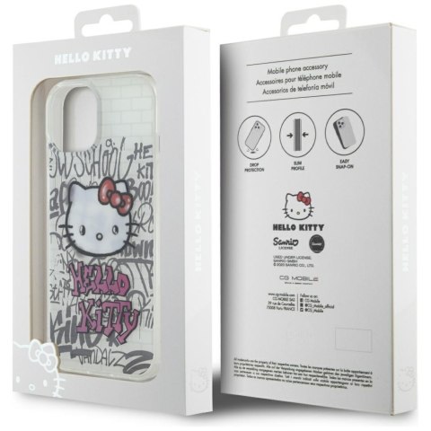 Hello Kitty HKHCP15SHDGPHT iPhone 15 6.1" biały/white hardcase IML Kitty On Bricks Graffiti