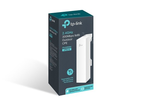 TP-LINK | 2.4GHz 300Mbps 9dBi Outdoor CPE | CPE210 | 802.11n | 300 Mbit/s | 10/100 Mbit/s | Ethernet LAN (RJ-45) porty 1 | Mesh 