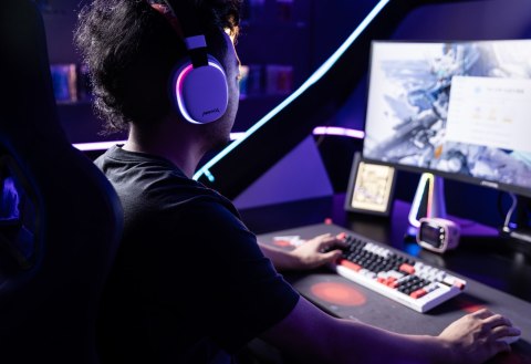 Marvo MONKA HG9069W, słuchawki z mikrofonem, biała, podświetlona, Tri-mode