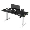 ULTRADESK Biurko dla gracza FORCE SNOW - białe, 166x70 cm, 76.5 cm, z podkładką pod mysz XXL, uchwyt na napoje i słuchawki