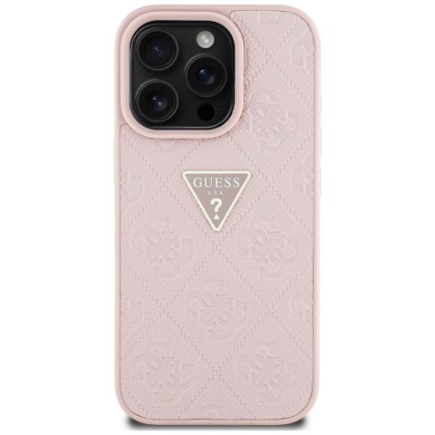 Etui Guess Hot Stamp 4G Pattern Triangle Metal Logo do iPhone 16 Pro różowy