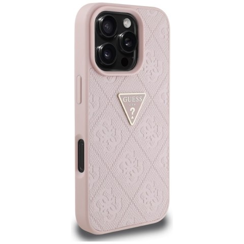 Etui Guess Hot Stamp 4G Pattern Triangle Metal Logo do iPhone 16 Pro różowy