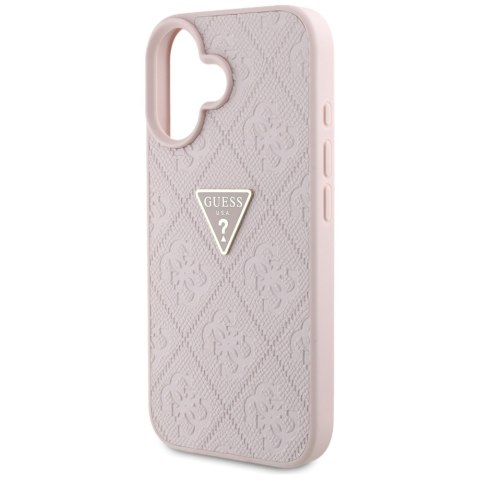 Etui Guess Hot Stamp 4G Pattern Triangle Metal Logo do iPhone 16 różowy