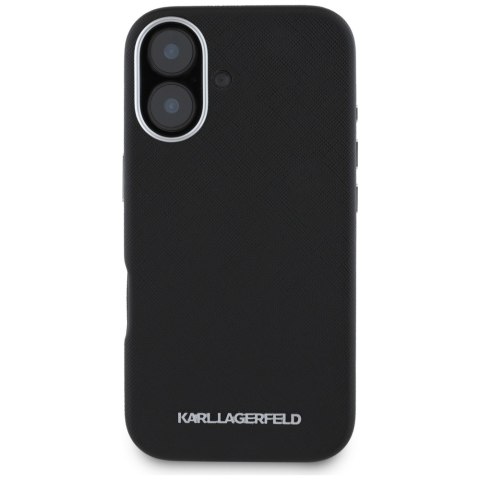 Etui Karl Lagerfeld Saffiano Full Wrapped Elongated Metal Logo MagSafe do iPhone 16 czarny