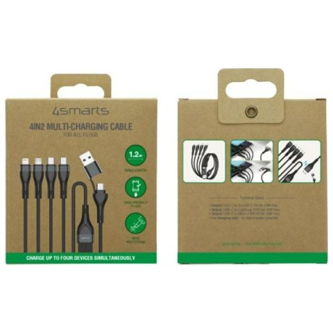 Kabel USB-C/USB-A 4smarts 4w1 1.2m czarny