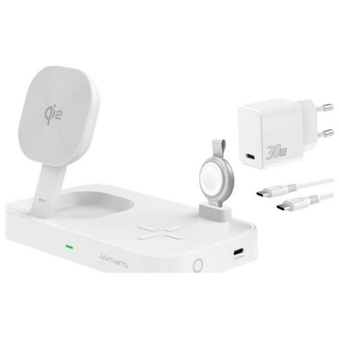 Stacja ładująca 4smarts Qi2 Trident z szybką ładowarką MFI do Apple Watch biały