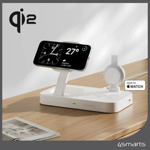 Stacja ładująca 4smarts Qi2 Trident z szybką ładowarką MFI do Apple Watch biały