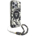 Etui Guess Palm Trees Triangle Pearl Strap MagSafe do iPhone 16 Pro czarny