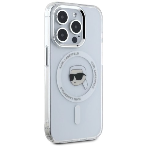 Etui Karl Lagerfeld IML Metal Karl Head MagSafe do iPhone 15 Pro biały