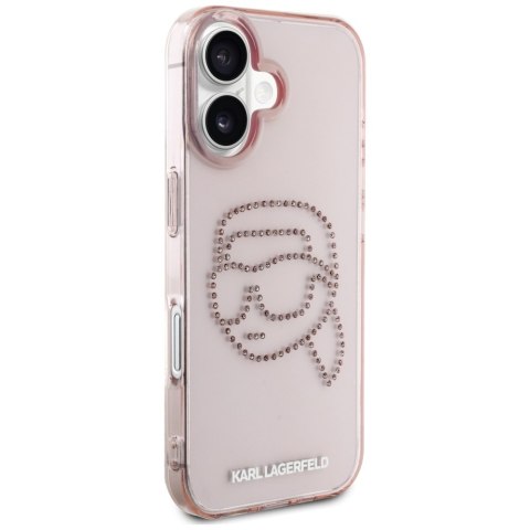 Etui Karl Lagerfeld IML Rhinestones Karl Head do iPhone 16 różowy