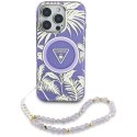 Etui Guess Palm Trees Triangle Pearl Strap MagSafe do iPhone 16 fioletowy