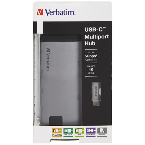 Verbatim Adapter Hub USB-C - USB-C/ 3xUSB-A 3.0/HDMI/Eternet/SD/microSD aluminium/aluminum 49142