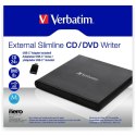 Verbatim Zewnętrzna nagrywarka Slimline CD/DVD USB-A + kabel USB-A/USB-A do USB-C czarny/black 98938