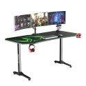 ULTRADESK Biurko dla gracza FRAG XXL GREEN, 160 x 75 cm, 75 cm, uchwyty na słuchawki i napoje, z podkładką XXL na cały pulpit