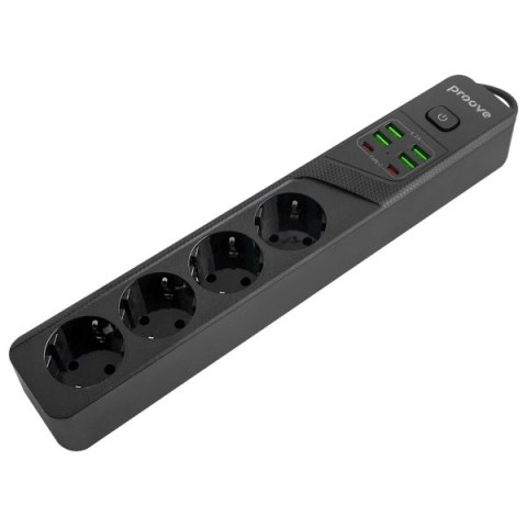 Proove Listwa zasilająca 2m 3000W Power Socket P-04 (4xAC + 4xUSB + 2xType-C) czarny/black