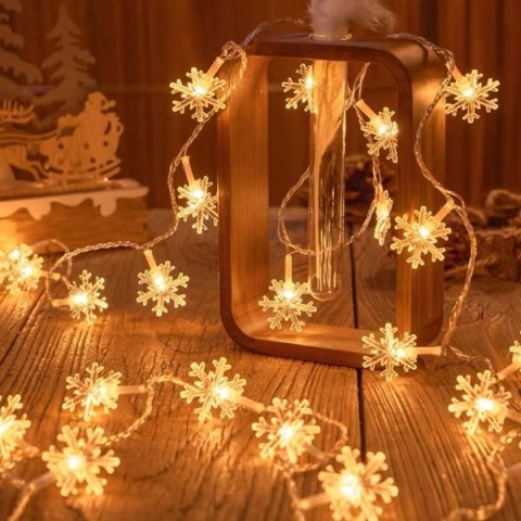 Lampki choinkowe LED snowflake/star - 10m/80 lampek ciepłe białe/warm white zasilane bat. 3xAA EHD-LS06
