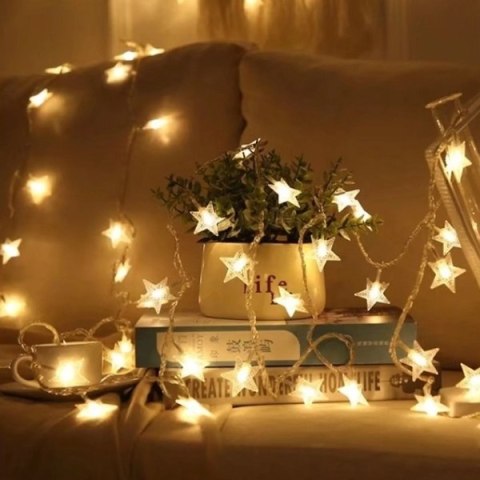 Lampki choinkowe LED snowflake/star - 10m/80 lampek ciepłe białe/warm white zasilane bat. 3xAA EHD-LS06