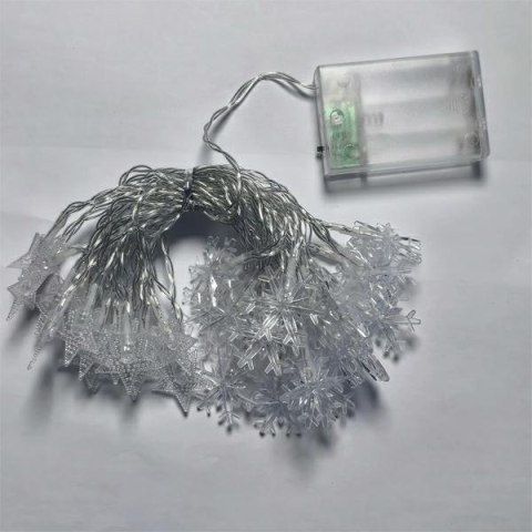Lampki choinkowe LED snowflake/star - 10m/80 lampek ciepłe białe/warm white zasilane bat. 3xAA EHD-LS06