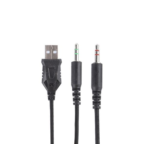 Marvo HG8958, słuchawki z mikrofonem, regulacja głośności, czarna, do gry, 3.5 mm jack + rozdvojka + USB