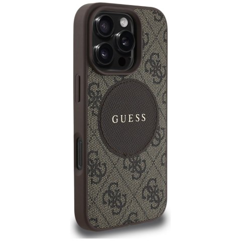 Etui Guess 4G Circle Classic Logo MagSafe do iPhone 16 Pro brązowy