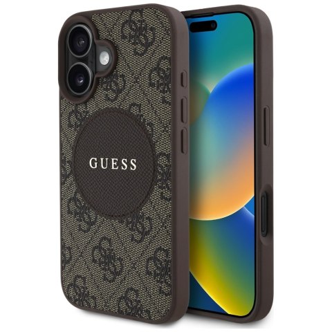 Etui Guess 4G Circle Classic Logo MagSafe do iPhone 16 brązowy