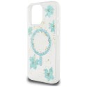Etui Guess Resin Flowers Glitter MagSafe do iPhone 16 Pro Max turkusowy