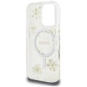 Etui Guess Resin Flowers Glitter MagSafe do iPhone 16 Pro beżowy
