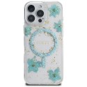 Etui Guess Resin Flowers Glitter MagSafe do iPhone 16 Pro turkusowy