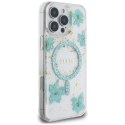 Etui Guess Resin Flowers Glitter MagSafe do iPhone 16 Pro turkusowy