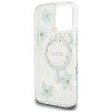 Etui Guess Resin Flowers Glitter MagSafe do iPhone 16 Pro turkusowy