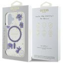 Etui Guess Resin Flowers Glitter MagSafe do iPhone 16 fioletowy