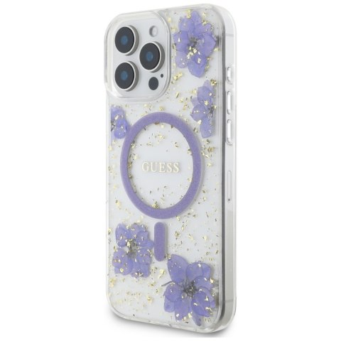 Etui Guess Resin Flowers MagSafe do iPhone 16 Pro fioletowy