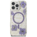 Etui Guess Resin Flowers MagSafe do iPhone 16 Pro fioletowy