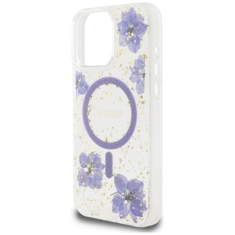 Etui Guess Resin Flowers MagSafe do iPhone 16 Pro fioletowy