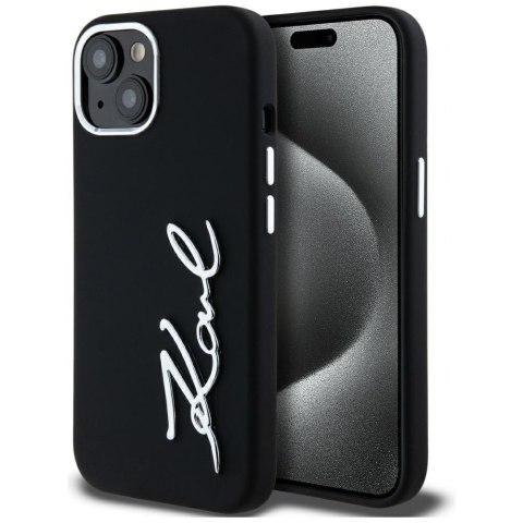 Etui Karl Lagerfeld Silicone Metal Script Logo do iPhone 15 czarny