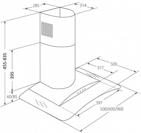 Okap kominowy AKPO WK-4 LARGO ECO 60 CZARNY (399,1 m3/h; 600mm; kolor czarny)