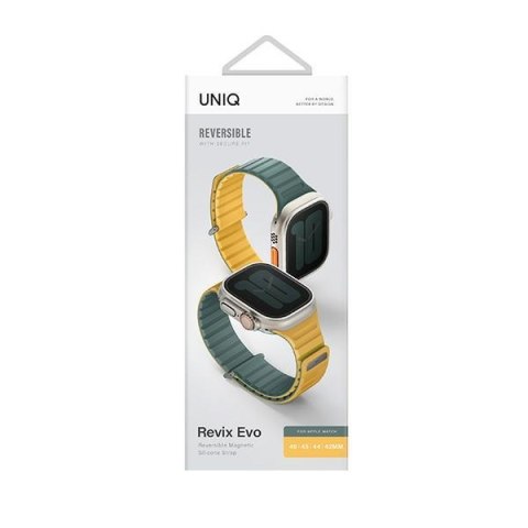 UNIQ pasek Revix Evo Apple Watch Series1/2/3/4/5/6/7/8/9/SE/SE2/Ultra/Ultra2 42/44/45/49mm Reversible Magnetic zielono-żółty/vir