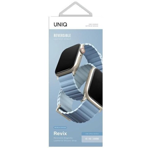 UNIQ pasek Revix Premium Apple WatchSeries 1/2/3/4/5/6/7/8/9/SE/SE2 38/40/41mm Edition Reversible Magnetic Leather biało-niebies