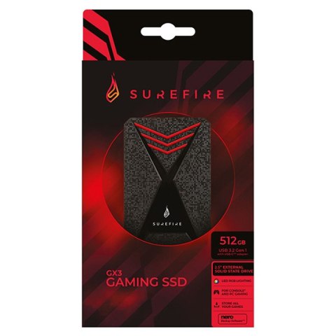 SSD Zewnętrzny Surefire GX3 Gaming, 53683, 512GB, czarny, 2.5", USB micro B