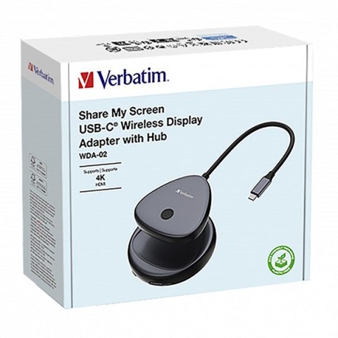 Bezprzewodowy adapter USB-C z koncentratorem WDA02 Share My Screen 4K 32147, czarny, długość przewodu 15cm, Verbatim