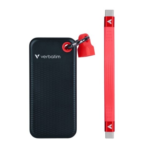 SSD Zewnętrzny Verbatim Pocket SSD Black/Red, 32196, 2000GB, czarny, M.2, zawiera kabel USB C, 1000 MB/s-R, USB-C, 1000 MB/s-W