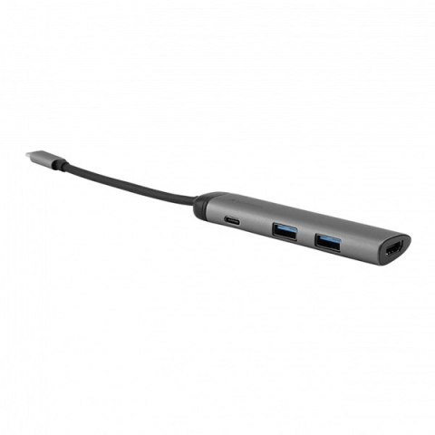 USB (3.1) hub 4-port, 49140, szara, długość przewodu 15cm, Verbatim, adapter USB C na 1x USB C, 1x USB A(3.0), 1x HDMI