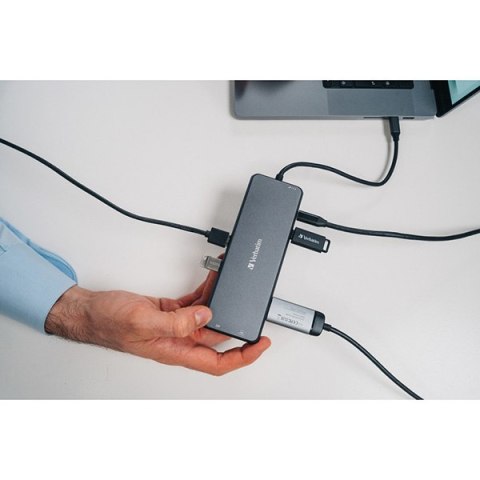 USB (3.2) hub 13-port, 32153, szary, długość przewodu 20 cm, Verbatim, 2x USB C, 6x USB A, 2x HDMI