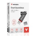 Verbatim USB flash disk, USB C a USB 3.2 Gen 1, 512GB, Dual QuickStick, szary, 32042, USB C, z oczkiem na brelok
