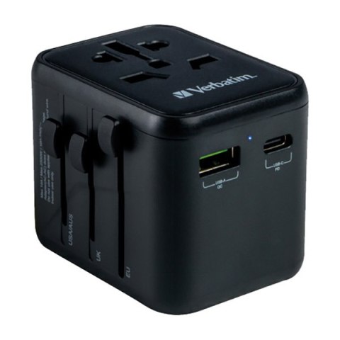 Verbatim, Adapter podróżny World-to-World Verbatim UTA-02 USB-A, USB-C, czarny, 20 W