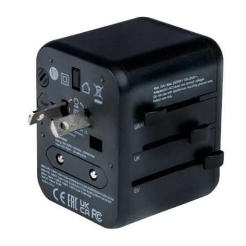 Verbatim, Adapter podróżny World-to-World Verbatim UTA-02 USB-A, USB-C, czarny, 20 W